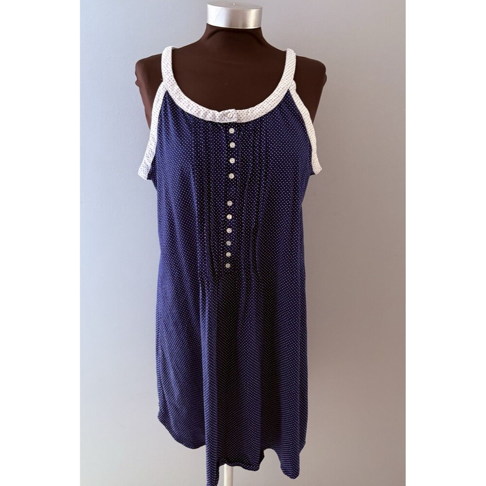 Eileen West Nightgown Size Large Blue Polka Dots Soft Shortie Summer